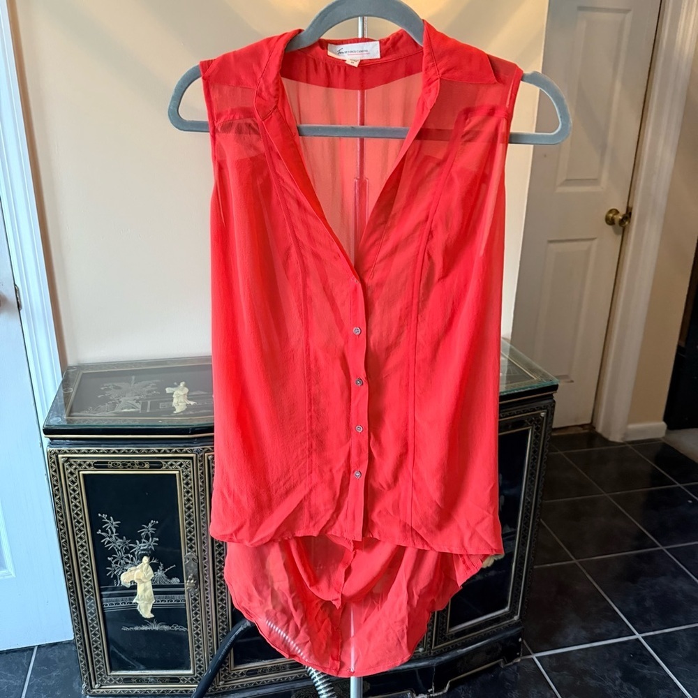 Red Sleeveless Sheer Blouse